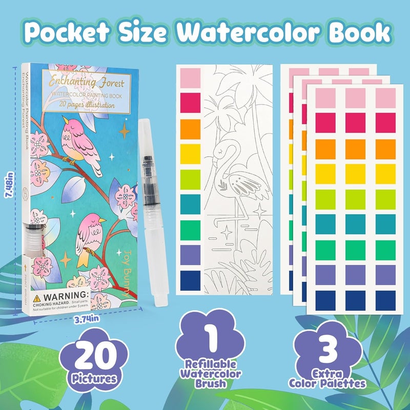 JCREN Watercolor Painting Books, Pocket Watercolor Painting Coloring Kit, Paint with Water Bookmarks Travel Activity Party Favors for Kids Toddlers Gifts for Boys and Girls - Image 2